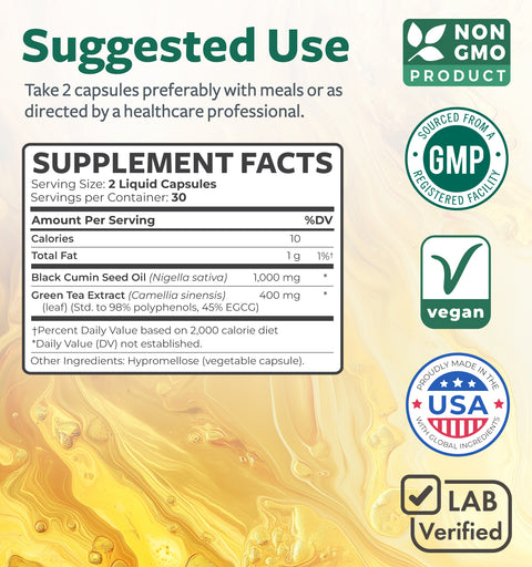 Black Seed Oil + Green Tea Liquid Capsules